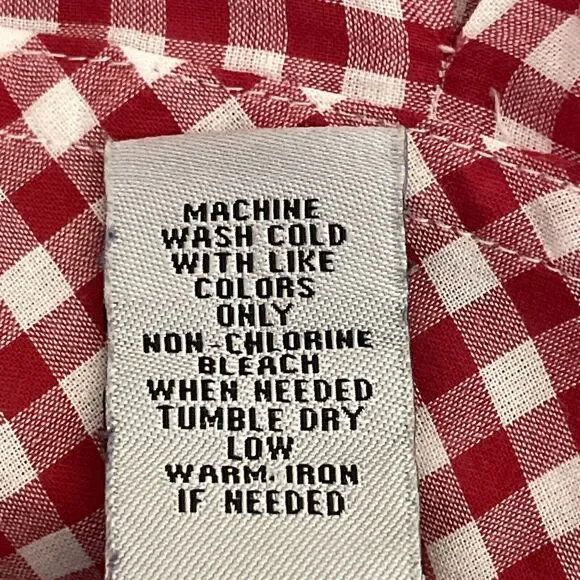 Catherines Plus Size Top Blouse Button Down 3X Red White Gingham Tabbed Sleeves - Picture 11 of 12